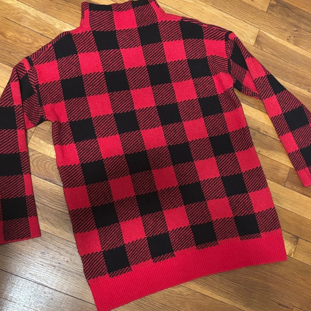 LOFT Red and Black Buffalo Plaid Turtleneck Sweater Top - Picture 2 of 8